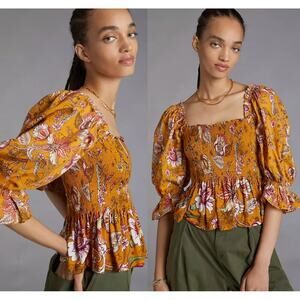 Anthropologie Conditions Apply Smocked Sweetheart Blouse